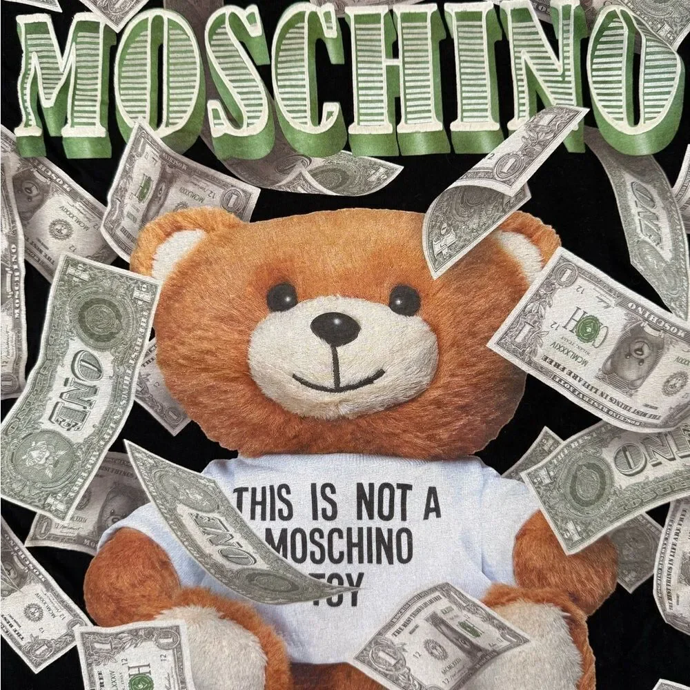 LIKE NEW MOSCHINO Teddy dollar logo T-shirt Size Medium - Picture 2 of 5